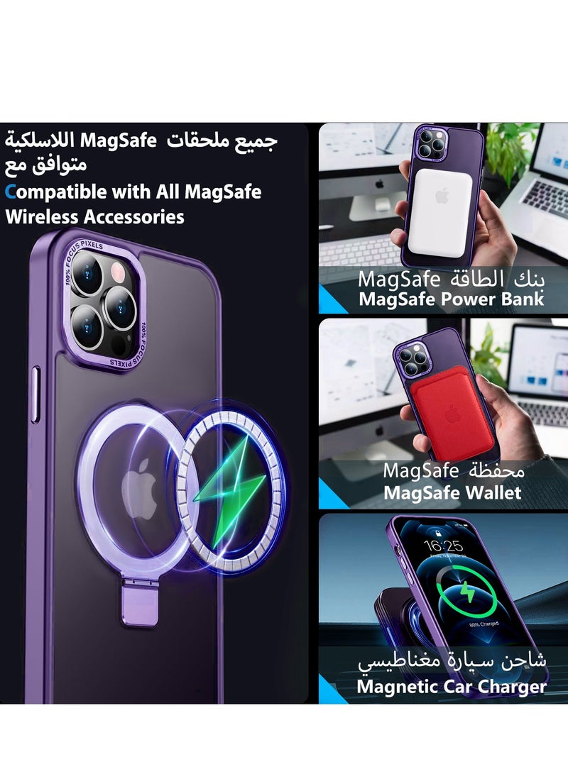 iPhone 12 Pro Max MagSafe Case with Magnetic Invisible Stand,【Full Shockproof Protection】Matte Back Phone Cover with Magnet Kickstand for Apple 12 Pro Max (2020)(Purple) - Image 2
